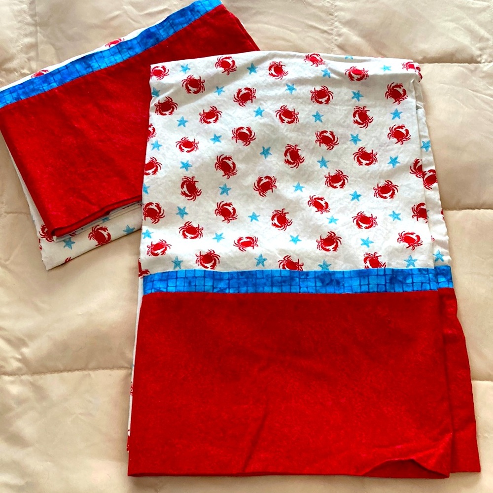 Red, White & Blue Crabby Pillowcases-Handmade